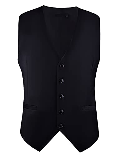 GUSLESON Black Suit Vest Business Formal Dress Vests for Men Waistcoat Classic Slim Fit Wedding Party Vest Suit or Tuxedo with Pockets (Black,XXL)