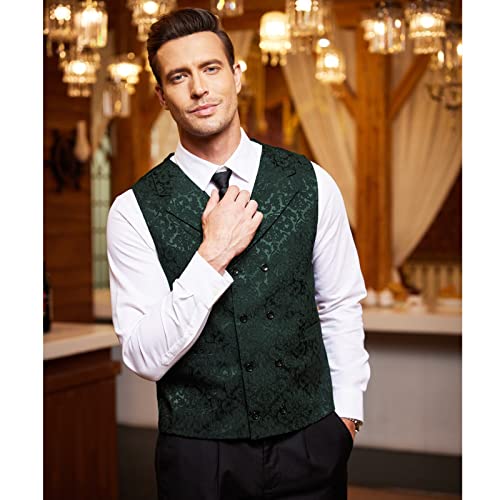 COOFANDY Mens Victorian Vest Steampunk Double Breasted Suit Vest Slim Fit Brocade Paisley Floral Waistcoat