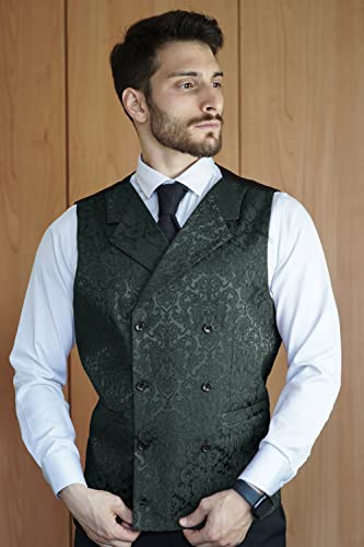 COOFANDY Mens Victorian Vest Steampunk Double Breasted Suit Vest Slim Fit Brocade Paisley Floral Waistcoat