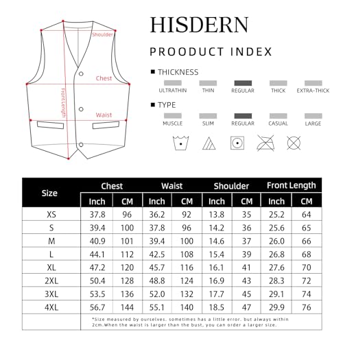 HISDERN Mens Black Vest Casual Business Suit Vests Formal Dress Wedding Waistcoat for Suits or Tuxedo