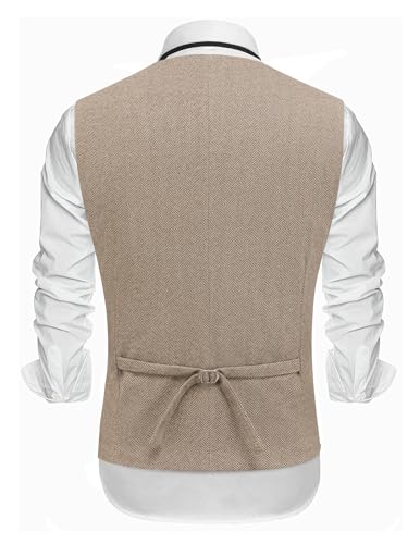 COOFANDY Khaki Vest for Men Formal Suit Vests Slim Fit Vintage Waistcoats