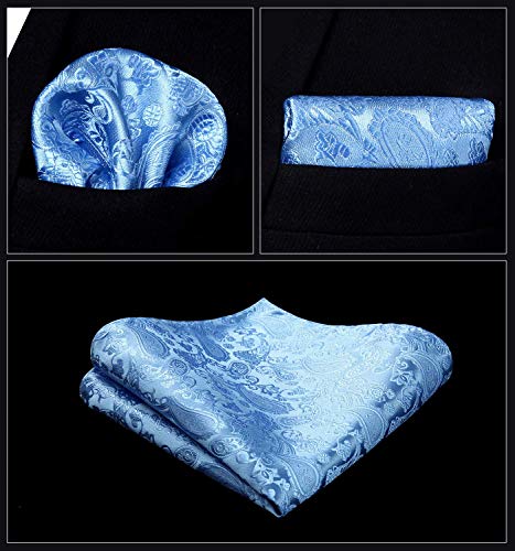 HISDERN 3pc Men's Paisley Floral Jacquard Vest Suit & Necktie and Pocket Square Set Waistcoat for Tuxedo Wedding Party