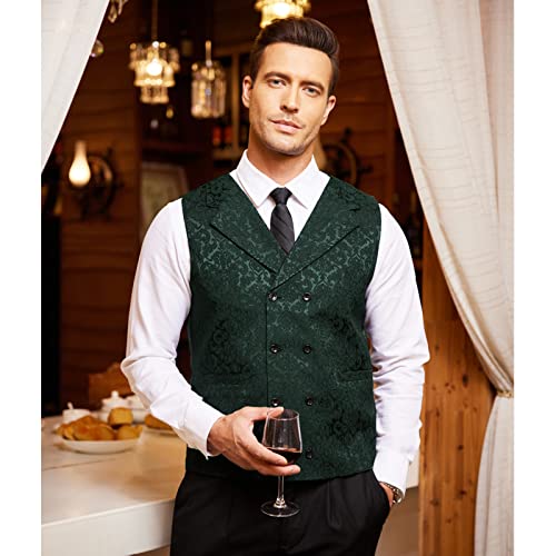 COOFANDY Mens Victorian Vest Steampunk Double Breasted Suit Vest Slim Fit Brocade Paisley Floral Waistcoat