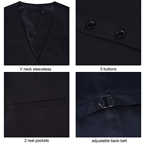 GUSLESON Black Suit Vest Business Formal Dress Vests for Men Waistcoat Classic Slim Fit Wedding Party Vest Suit or Tuxedo with Pockets (Black,XXL)