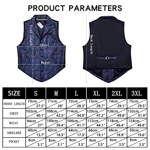 Barry.Wang Mens Silk Victorian Vest Tie Set Tailored Collar Dark Blue Paisley Steampunk Gothic Waistcoat Formal/Leisure