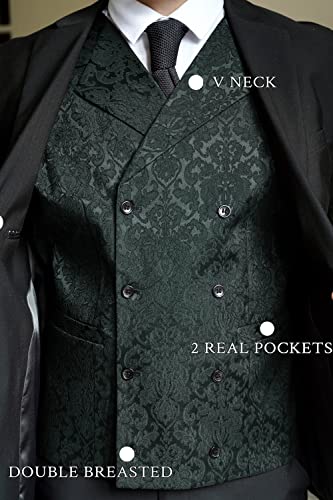 COOFANDY Mens Victorian Vest Steampunk Double Breasted Suit Vest Slim Fit Brocade Paisley Floral Waistcoat