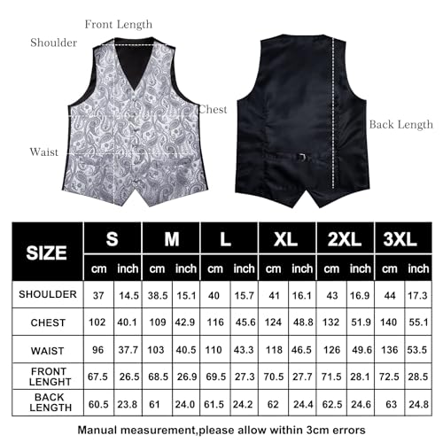 DiBanGu Mens Formal Silver Vest and Bow Tie Sets Waistcoat and Tie Pocket Square Cufflinks Business Party