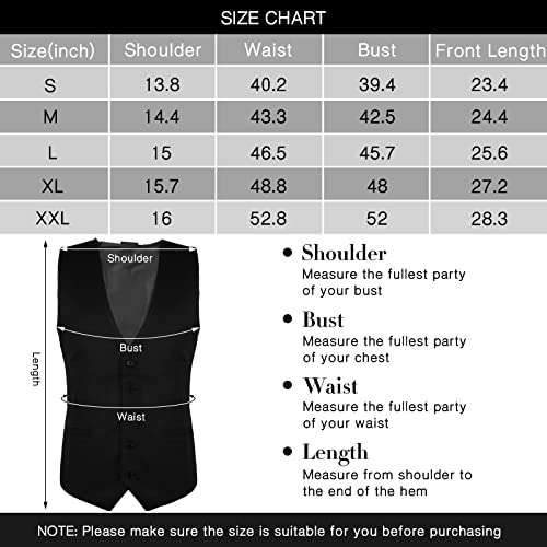 Haysandy Men's Formal Vest Set Business Classic Waistcoat with Necktie Bow Tie and Pocket Square for Tuxedo Wedding Dress (Black, Large)