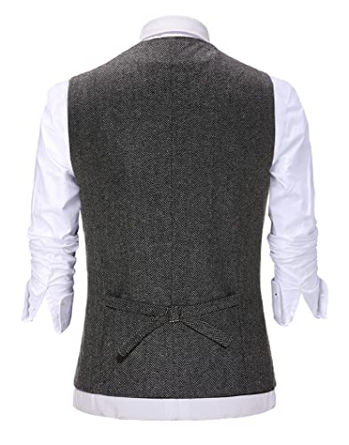 Zeattall Men's Herringbone Tweed Wool Suit Vest Single Breasted Slim Fit Waistcoat Vest(M,Grey)