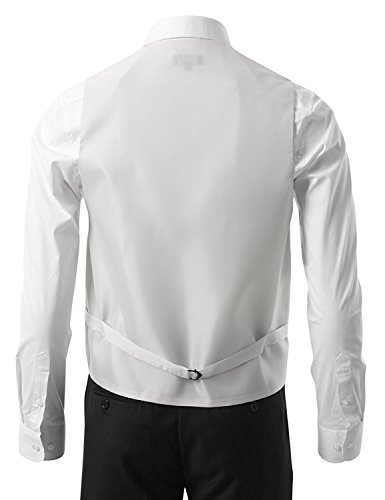 Oliver George 3pc Men's Vest | Vest and Tie Set For Men + Handkerchief | Men's Tuxedo and Suit Vest | Solid Formal Waistcoat | White Large