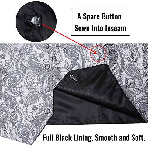 DiBanGu Mens Formal Silver Vest and Bow Tie Sets Waistcoat and Tie Pocket Square Cufflinks Business Party