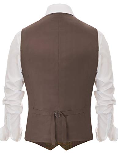 PJ PAUL JONES Mens Suit Vest Formal Grid Pattern Groom Vests Tweed Waistcoat