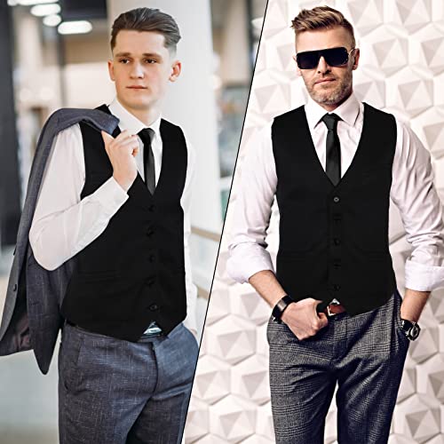 Haysandy Men's Formal Vest Set Business Classic Waistcoat with Necktie Bow Tie and Pocket Square for Tuxedo Wedding Dress (Black, Large)