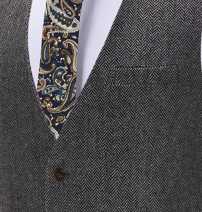 Zeattall Men's Herringbone Tweed Wool Suit Vest Single Breasted Slim Fit Waistcoat Vest(M,Grey)