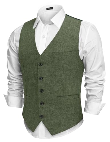 COOFANDY Men Casual Suit Vest Slim Fit Formal Vest Waistcoat Business wedding Army Green m