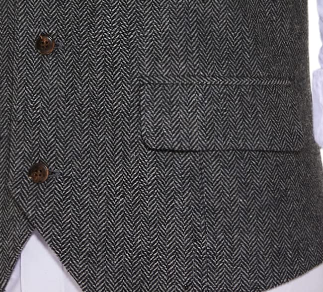 Zeattall Men's Herringbone Tweed Wool Suit Vest Single Breasted Slim Fit Waistcoat Vest(M,Grey)