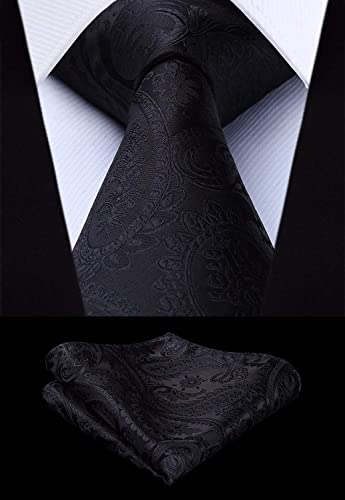 Enlision Mens Black Paisley Vest Classic Floral Jacquard Vests and Necktie Pocket Square Set Formal Dress Waistcoat for Suit or Tuxedo