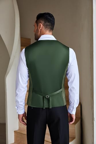 COOFANDY Men Casual Suit Vest Slim Fit Formal Vest Waistcoat Business wedding Army Green m