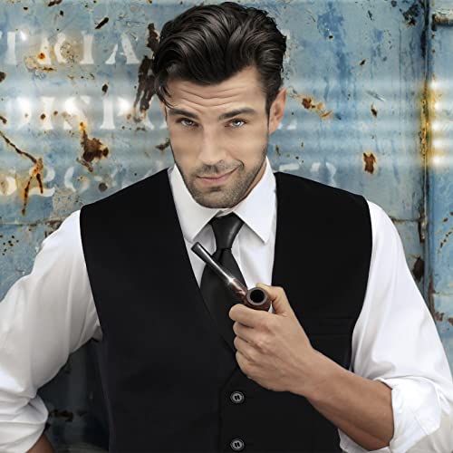 Haysandy Men's Formal Vest Set Business Classic Waistcoat with Necktie Bow Tie and Pocket Square for Tuxedo Wedding Dress (Black, Large)