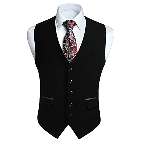 HISDERN Men's Suit Vest Business Formal Dress Vests Waistcoat Classic Slim Fit Wedding Party Vest Suit or Tuxedo with Pockets Black