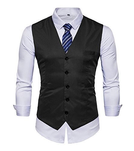 AOYOG Mens Business Suit Vests Waistcoat Slim Fit for Suit Or Tuxedo (XXXXLarge, Black), Black, XXXXLarge