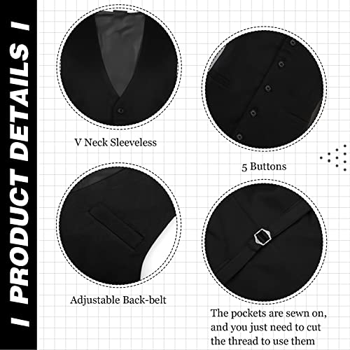 Haysandy Men's Formal Vest Set Business Classic Waistcoat with Necktie Bow Tie and Pocket Square for Tuxedo Wedding Dress (Black, Large)