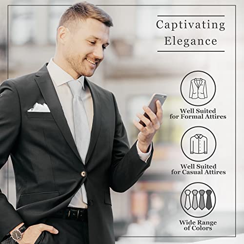 Oliver George 4pc Men's Vest | Vest and Tie Set For Men + Bow Tie + Handkerchief | Men's Tuxedo and Suit Vest | Solid Formal Waistcoat | White Large