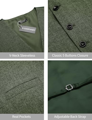 COOFANDY Men Casual Suit Vest Slim Fit Formal Vest Waistcoat Business wedding Army Green m