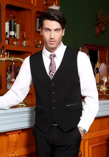 HISDERN Men's Suit Vest Business Formal Dress Vests Waistcoat Classic Slim Fit Wedding Party Vest Suit or Tuxedo with Pockets Black