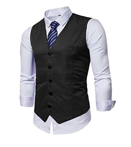 AOYOG Mens Business Suit Vests Waistcoat Slim Fit for Suit Or Tuxedo (XXXXLarge, Black), Black, XXXXLarge