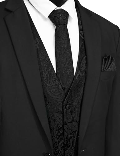 COOFANDY 3PCS Men's Suit Vest Set Business Formal Dress Waistcoat Vests with 3 Pockets, Black, L