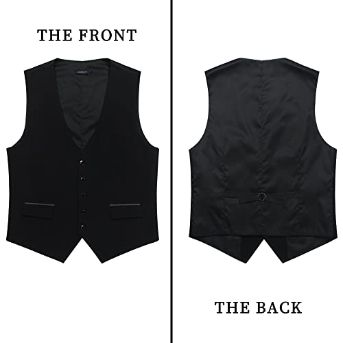 HISDERN Men's Suit Vest Business Formal Dress Vests Waistcoat Classic Slim Fit Wedding Party Vest Suit or Tuxedo with Pockets Black
