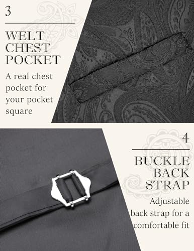 COOFANDY 3PCS Men's Suit Vest Set Business Formal Dress Waistcoat Vests with 3 Pockets, Black, L
