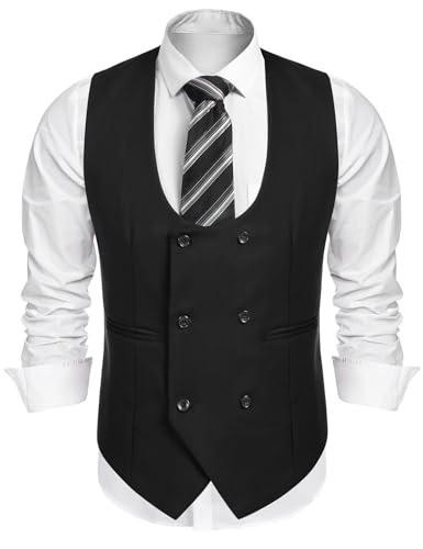 COOFANDY Men's Casual Business Suit Vest Slim Fit Dress Vests Formal Tuxedo Waistcoat, Black,Medium