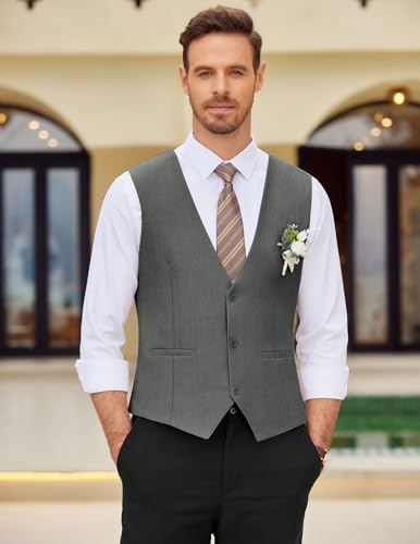 COOFANDY Mens 3 Button Dress Vest Lightweight Business Wedding Formal Suit Vest