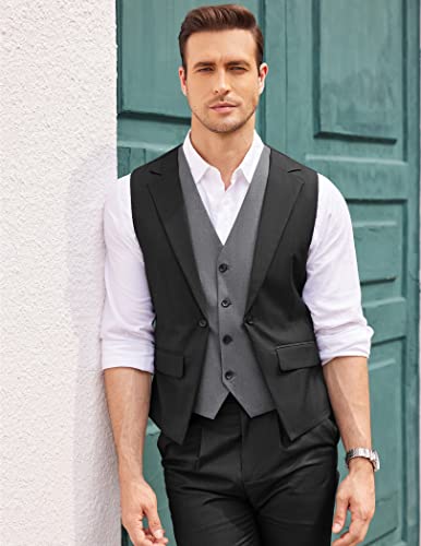 Coofandy Mens Formal Fashion Layered Vest Waistcoat Dress Vest, Black, Large