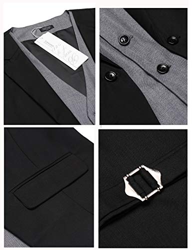 Coofandy Mens Formal Fashion Layered Vest Waistcoat Dress Vest, Black, Large