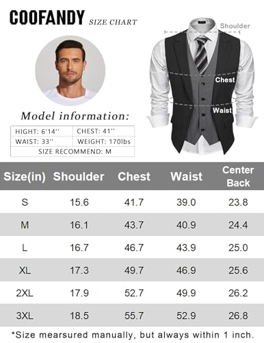 Coofandy Mens Formal Fashion Layered Vest Waistcoat Dress Vest, Black, Large
