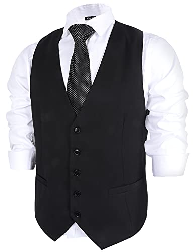 Alizeal Mens Classic Solid Color Formal Business Suit Vest Regular Fit Waistcoat with 5 Buttons, Black-XL