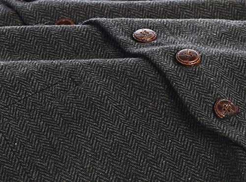 Gioberti Men's 6 Button Formal Herringbone Tweed Vest, Herringbone Charcoal, X Large