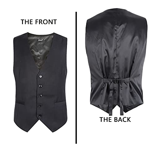 Alizeal Mens Classic Solid Color Formal Business Suit Vest Regular Fit Waistcoat with 5 Buttons, Black-XL