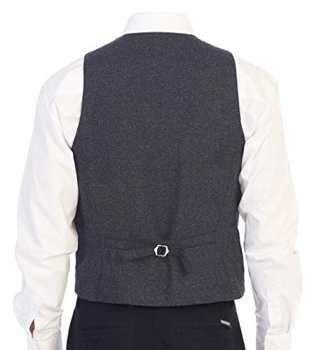 Gioberti Men's 6 Button Formal Herringbone Tweed Vest, Herringbone Charcoal, X Large