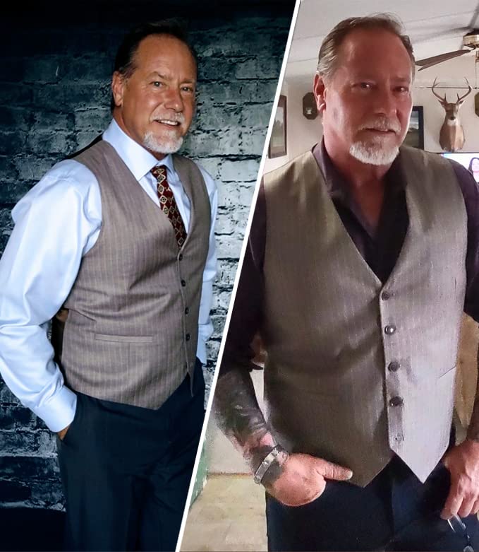 Alizeal Mens Pinstripe Business Suit Vest Formal Dress Tuxedo Waistcoat, Light Coffee Striped-XL