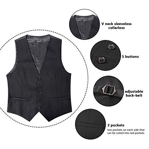 Alizeal Mens Classic Solid Color Formal Business Suit Vest Regular Fit Waistcoat with 5 Buttons, Black-XL