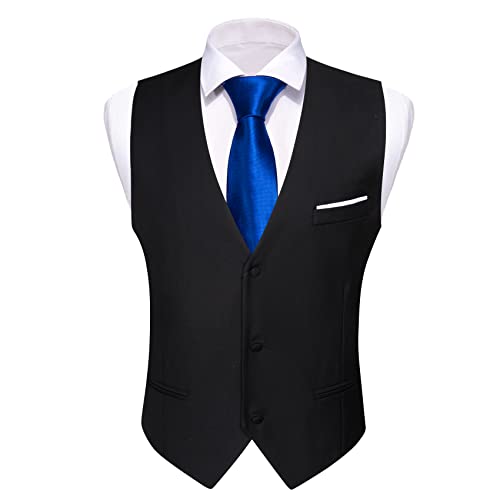 Barry.Wang Mens Black Formal Suit Vest Slim Fit V-neck 2 Pockets Wedding Party Dress Waistcoat