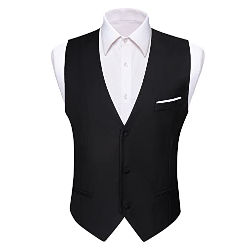 Barry.Wang Mens Black Formal Suit Vest Slim Fit V-neck 2 Pockets Wedding Party Dress Waistcoat
