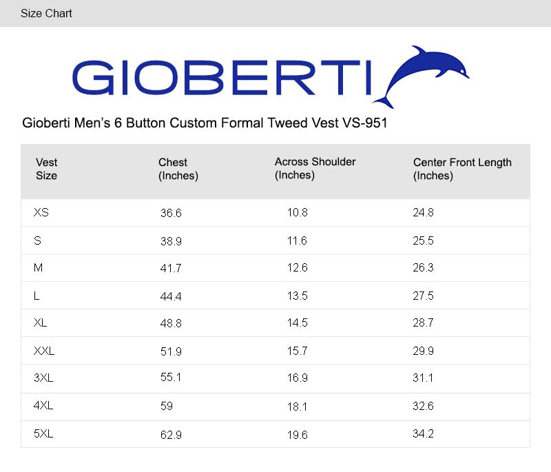 Gioberti Men's 6 Button Formal Herringbone Tweed Vest, Herringbone Charcoal, X Large