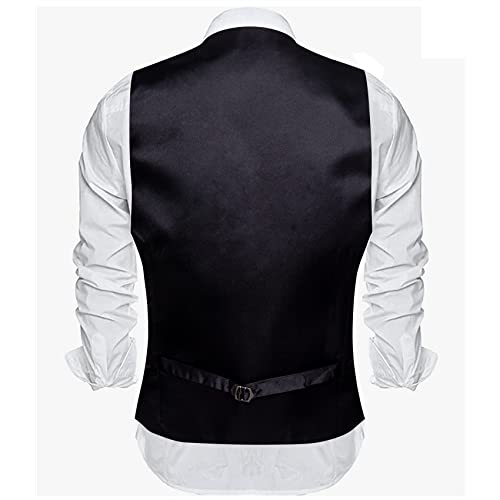 Barry.Wang Mens Black Formal Suit Vest Slim Fit V-neck 2 Pockets Wedding Party Dress Waistcoat