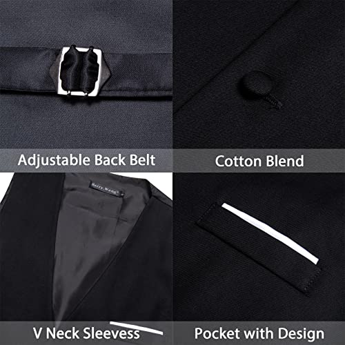 Barry.Wang Mens Black Formal Suit Vest Slim Fit V-neck 2 Pockets Wedding Party Dress Waistcoat