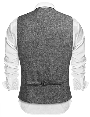 COOFANDY Men's Formal Waistcoat Regular Fit Business Dress Vest 4 Button Grey X-Large